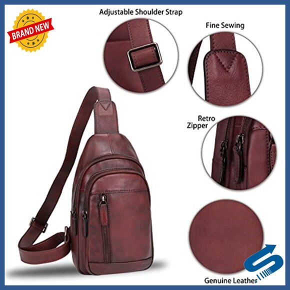 Genuine Leather Sling Backpack Crossbody Daypack Vintage Motorcycle Bag main image 4